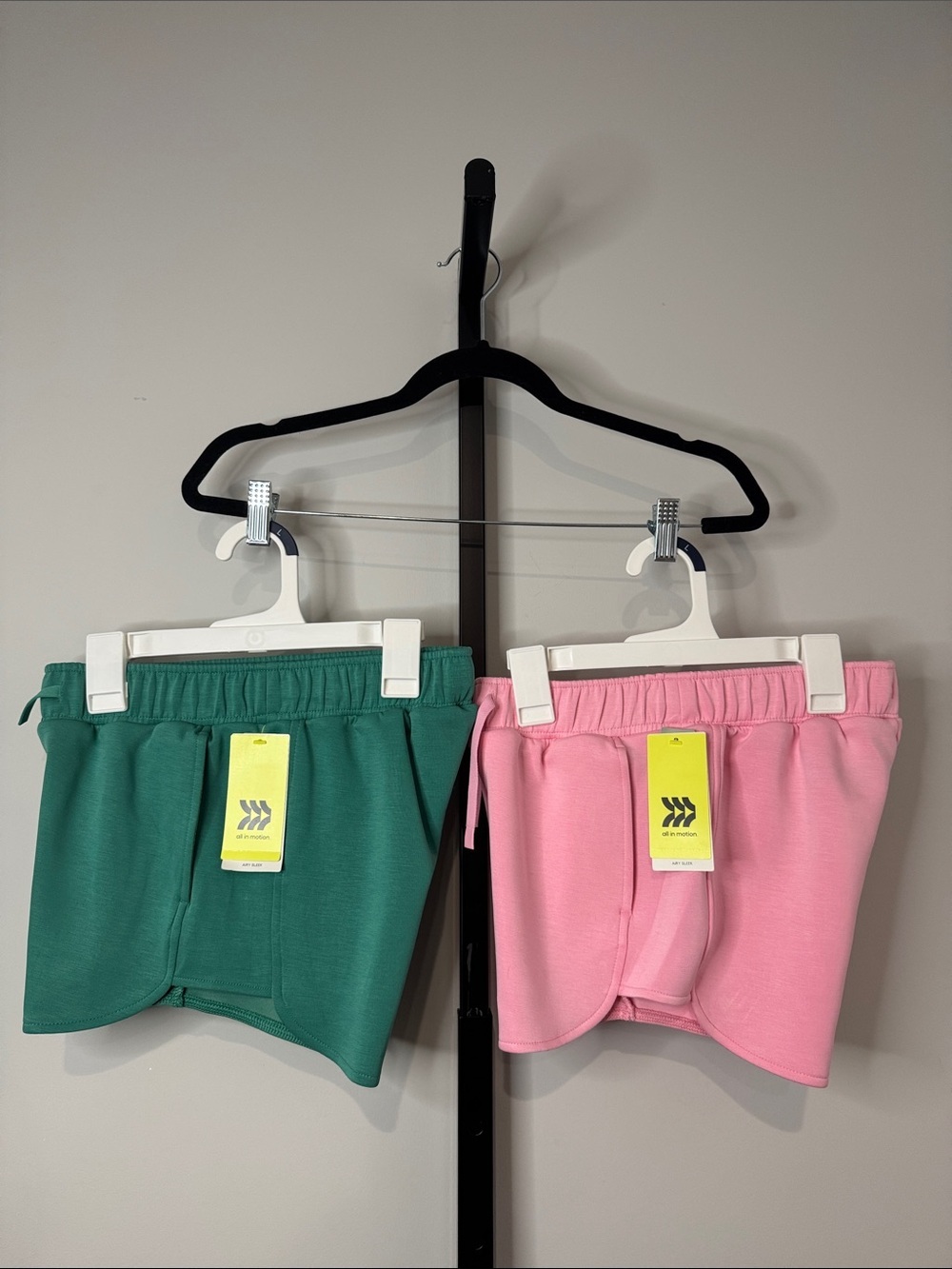 All in Motion Airy Sleek Shorts Pink & Teal Green Girls Large L (10/12) New NWT